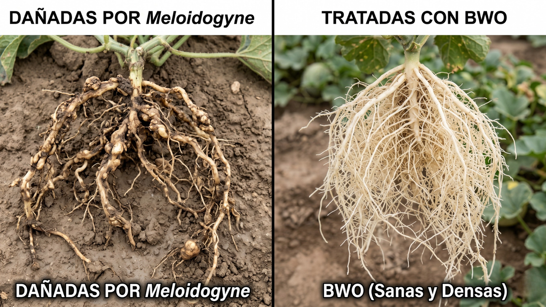 El biofilm protector de BWO BioAgricultura controla la fijación de la patatilla en la raíz.